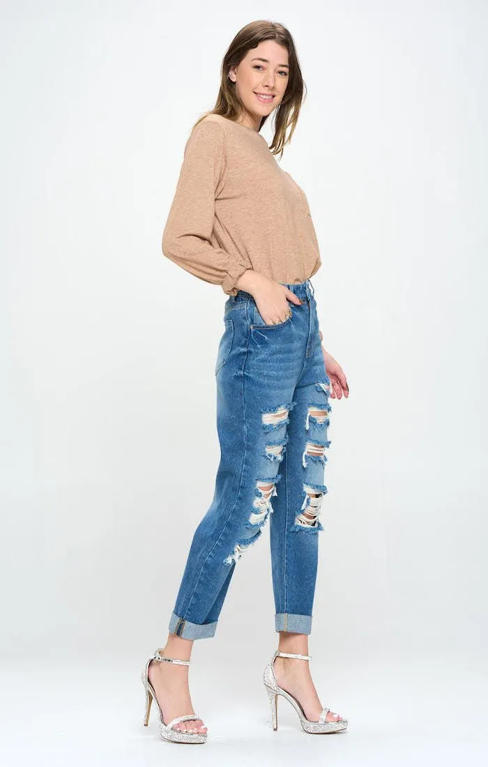HIGH RISE RIPPED BOYFRIEND JEANS