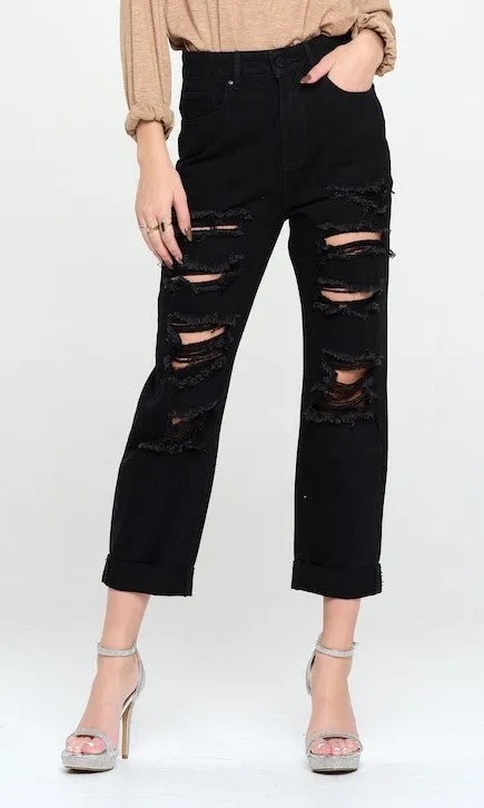 HIGH RISE RIPPED BOYFRIEND JEANS