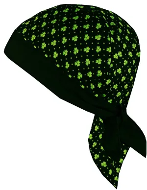 Irish Clover Black and Green Doo Rag Shamrock St. Patrick's Day Dorag with SWEATBAND