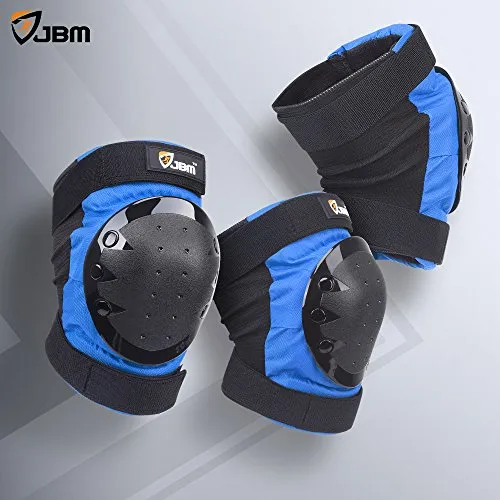 JBM international Adult / Child Knee Pads Elbow Pads Wrist Guards 3 In 1 Protective Gear Set, Blue, Youth / Child