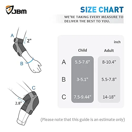 JBM international Adult / Child Knee Pads Elbow Pads Wrist Guards 3 In 1 Protective Gear Set, Blue, Youth / Child