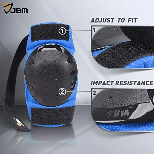 JBM international Adult / Child Knee Pads Elbow Pads Wrist Guards 3 In 1 Protective Gear Set, Blue, Youth / Child