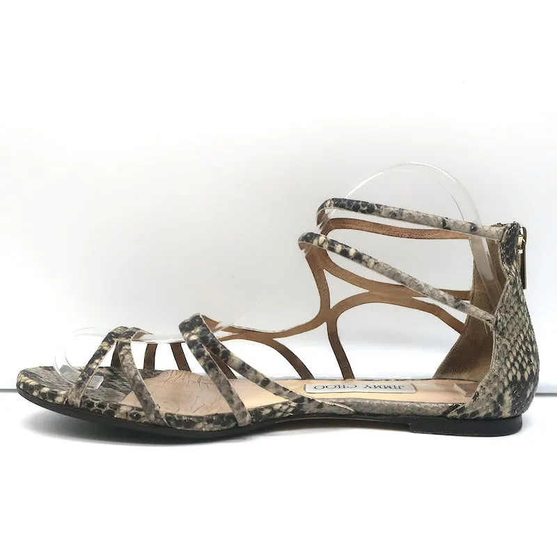 Jimmy Choo Sutri Snakeskin Flat Sandals Size 37.5