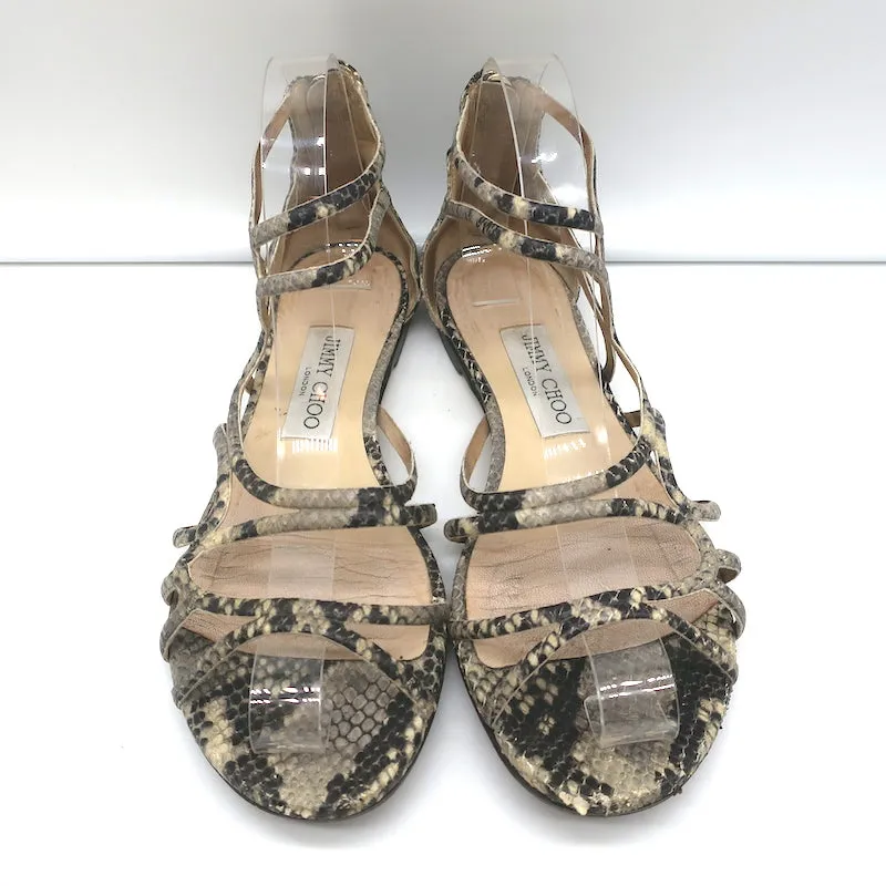 Jimmy Choo Sutri Snakeskin Flat Sandals Size 37.5