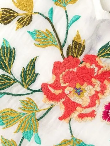 Johnny Was Adele Drape Tunic Dress Floral Embroid Flowers White Ramie New