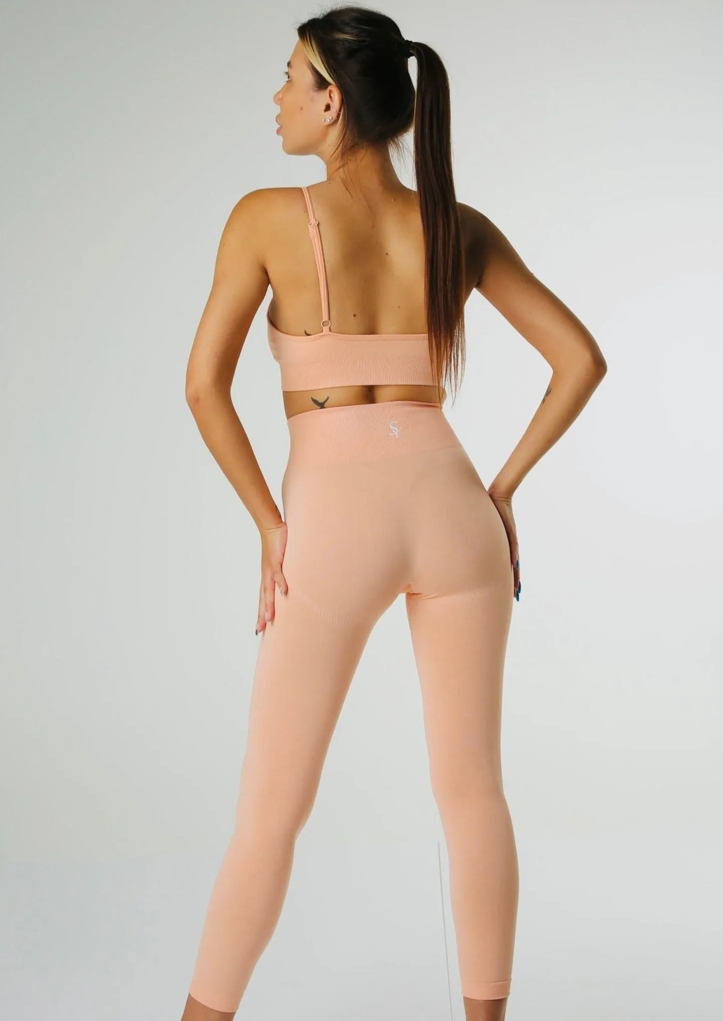 ''Joy'' Neighborly Peach – Solid Leggings and Sports Bra Set