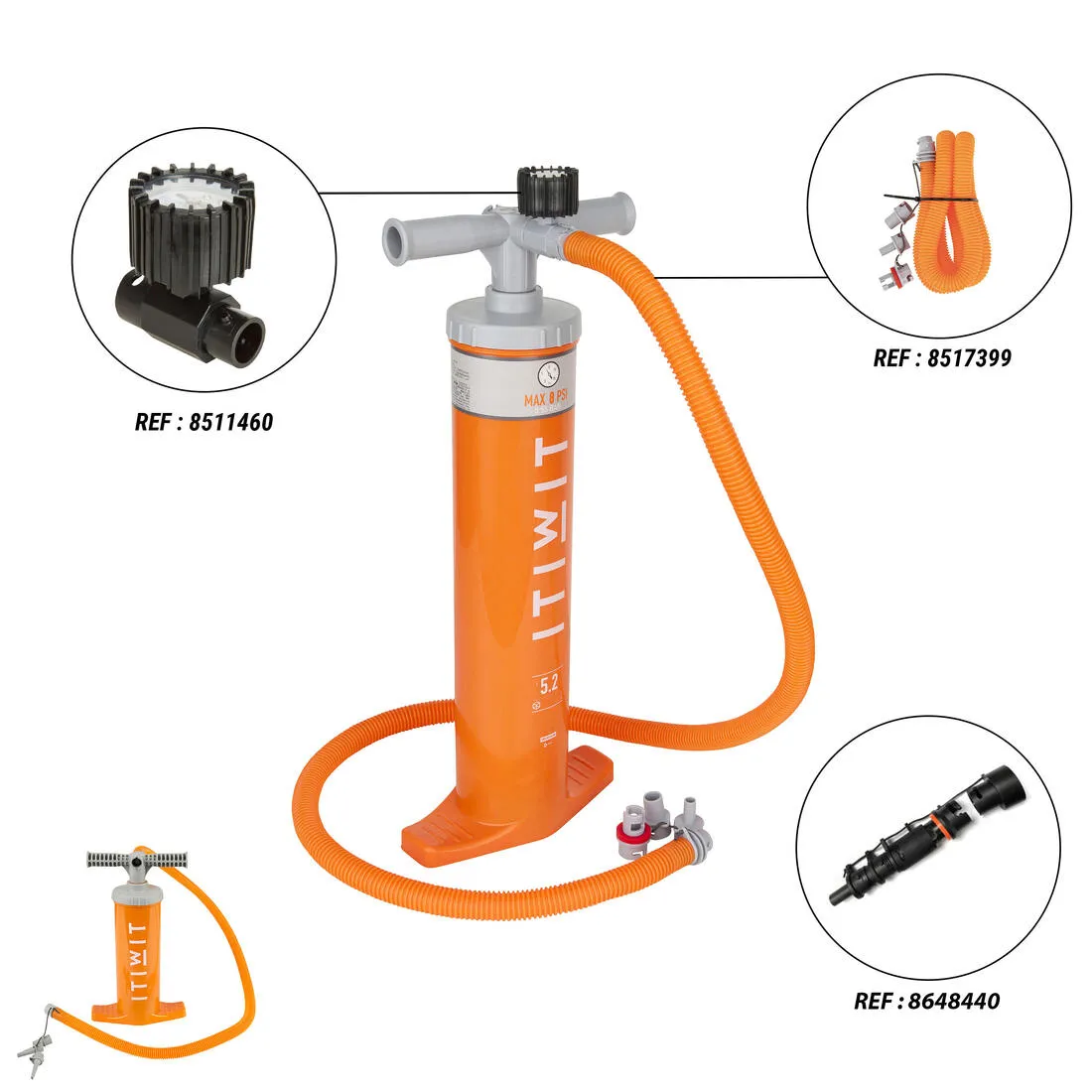 Kayak Dual-Action Low-Pressure Manual Pump 1-3 PSI 2 X 1.4 L Orange