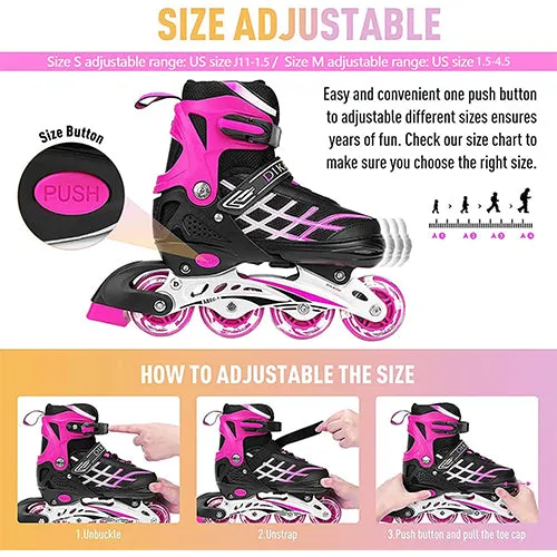 Kids Adjustable Inline Skates With Light Up Wheels