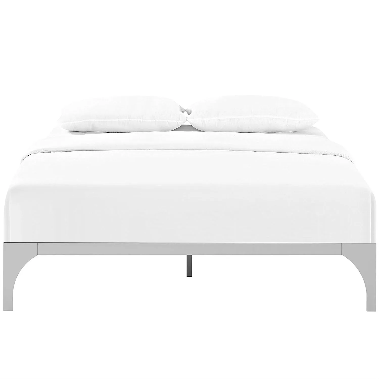 King size Modern Metal Platform Bed Frame in Silver Finish with Wood Slats
