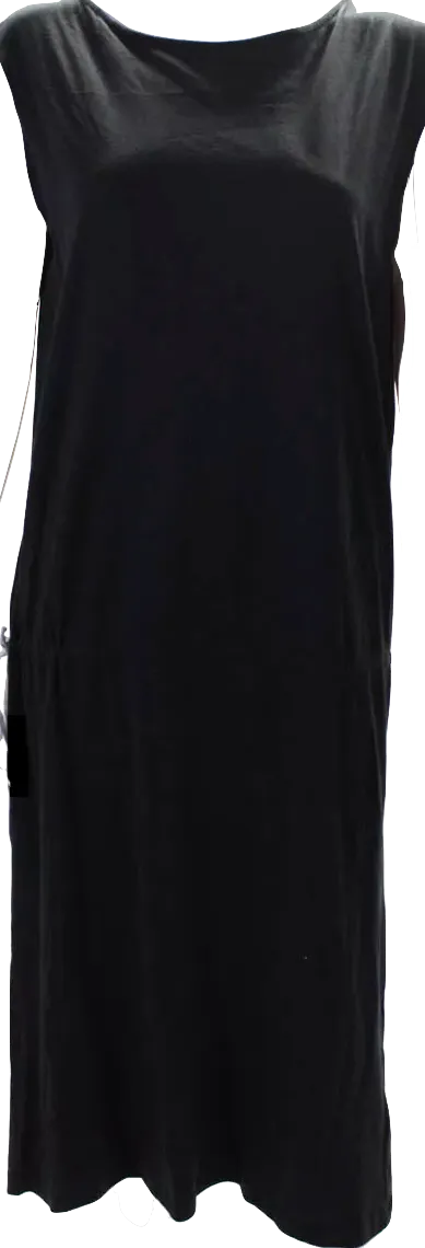 La Garconne Moderne Black Cotton Lightweight Drawstring Waist Long Dress