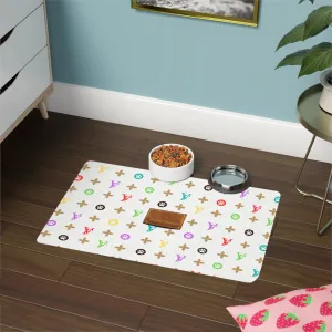 Light Furry Vuiton Faux-Designer Pet Food Mat