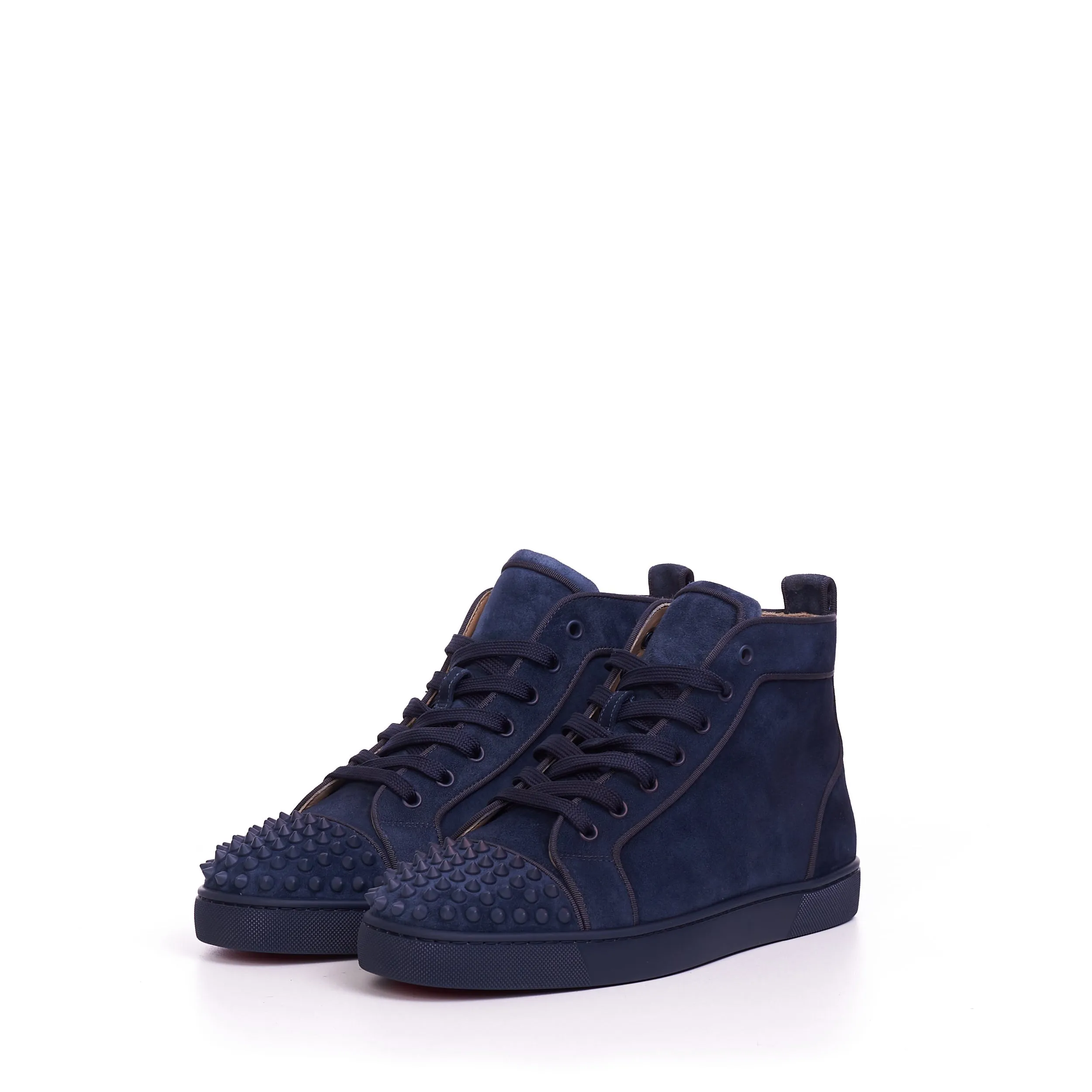 Lou Spikes Orlato High Top Sneakers In Rock Blue Veau Velours