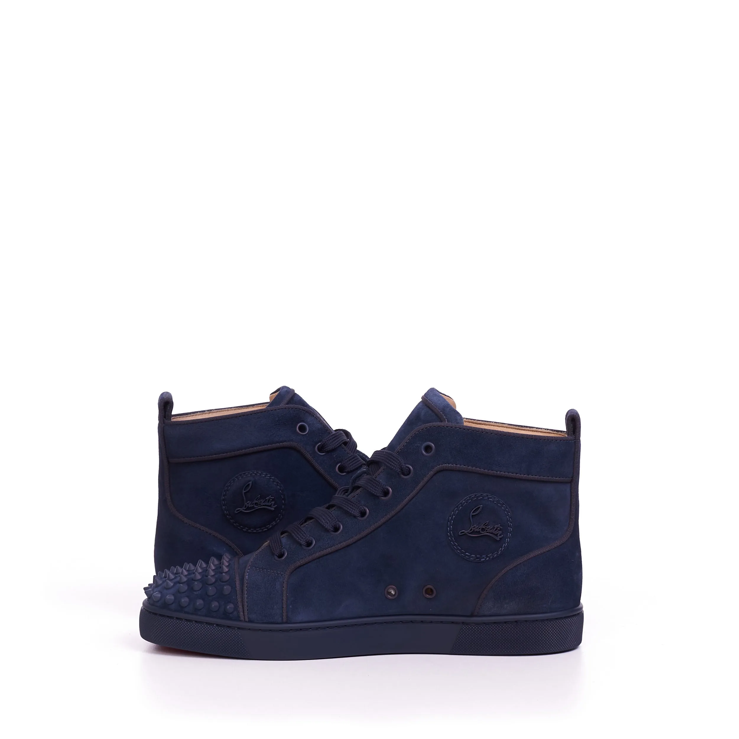 Lou Spikes Orlato High Top Sneakers In Rock Blue Veau Velours