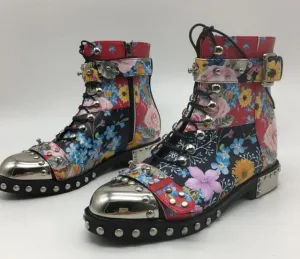 Matching Pattern Material Shoes Woman With Round Toe Boots