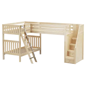 Maxtrix Twin High Corner Loft Bunk Bed with Ladder   Stairs - R