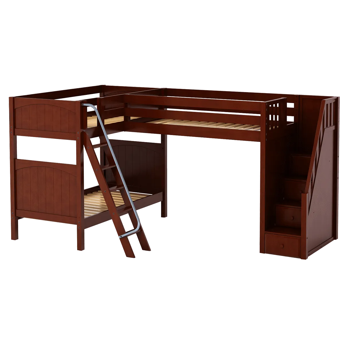 Maxtrix Twin High Corner Loft Bunk Bed with Ladder   Stairs - R