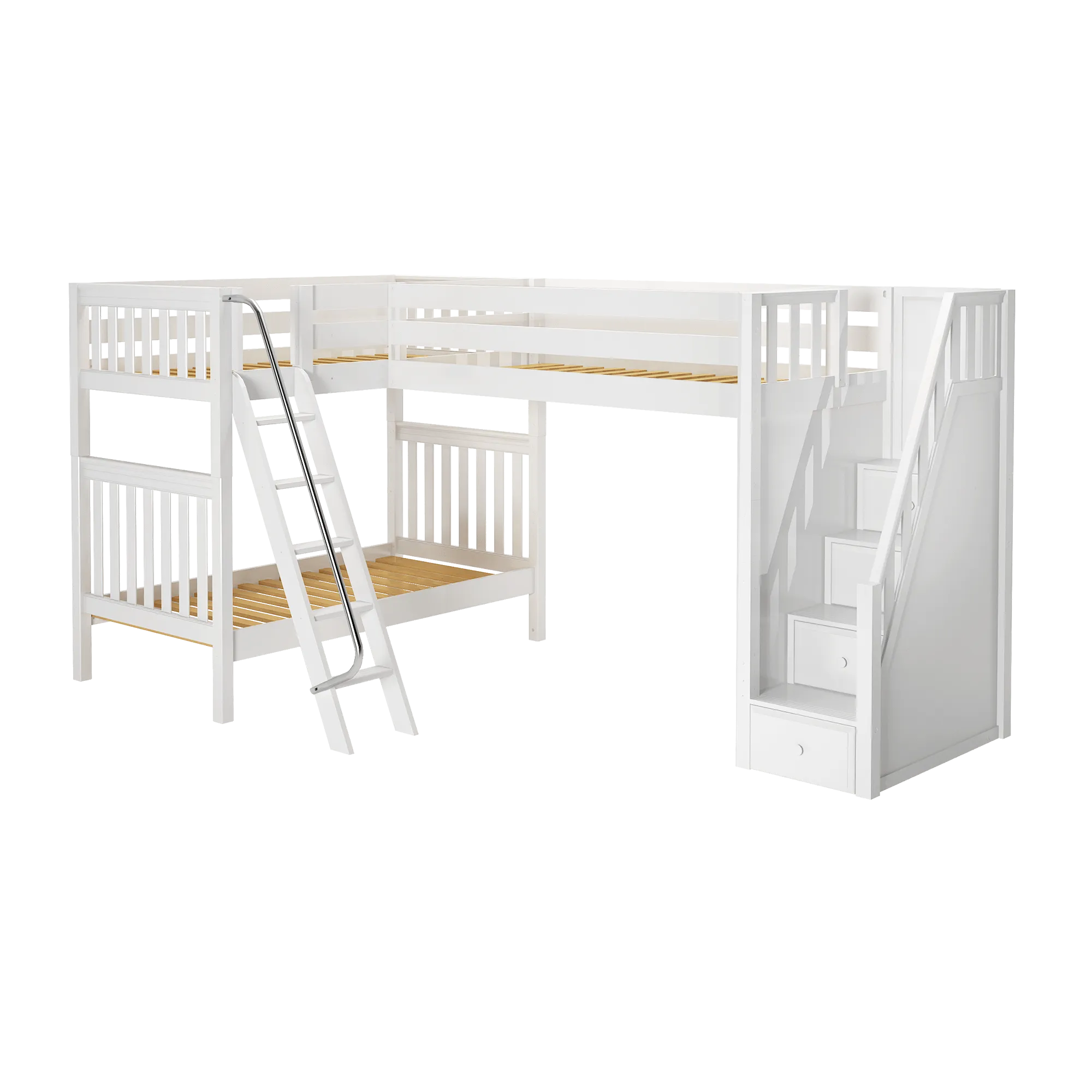 Maxtrix Twin High Corner Loft Bunk Bed with Ladder   Stairs - R
