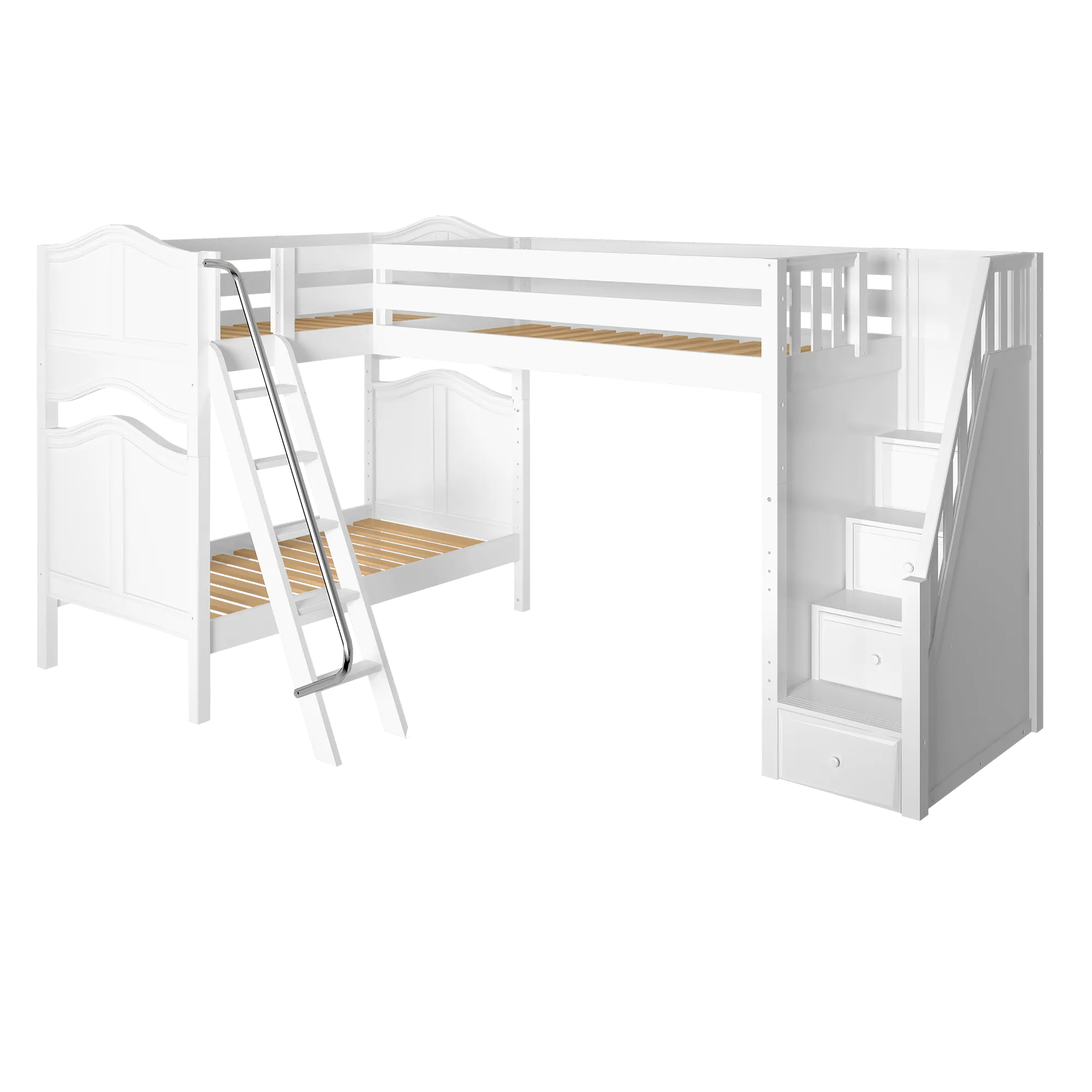 Maxtrix Twin High Corner Loft Bunk Bed with Ladder   Stairs - R