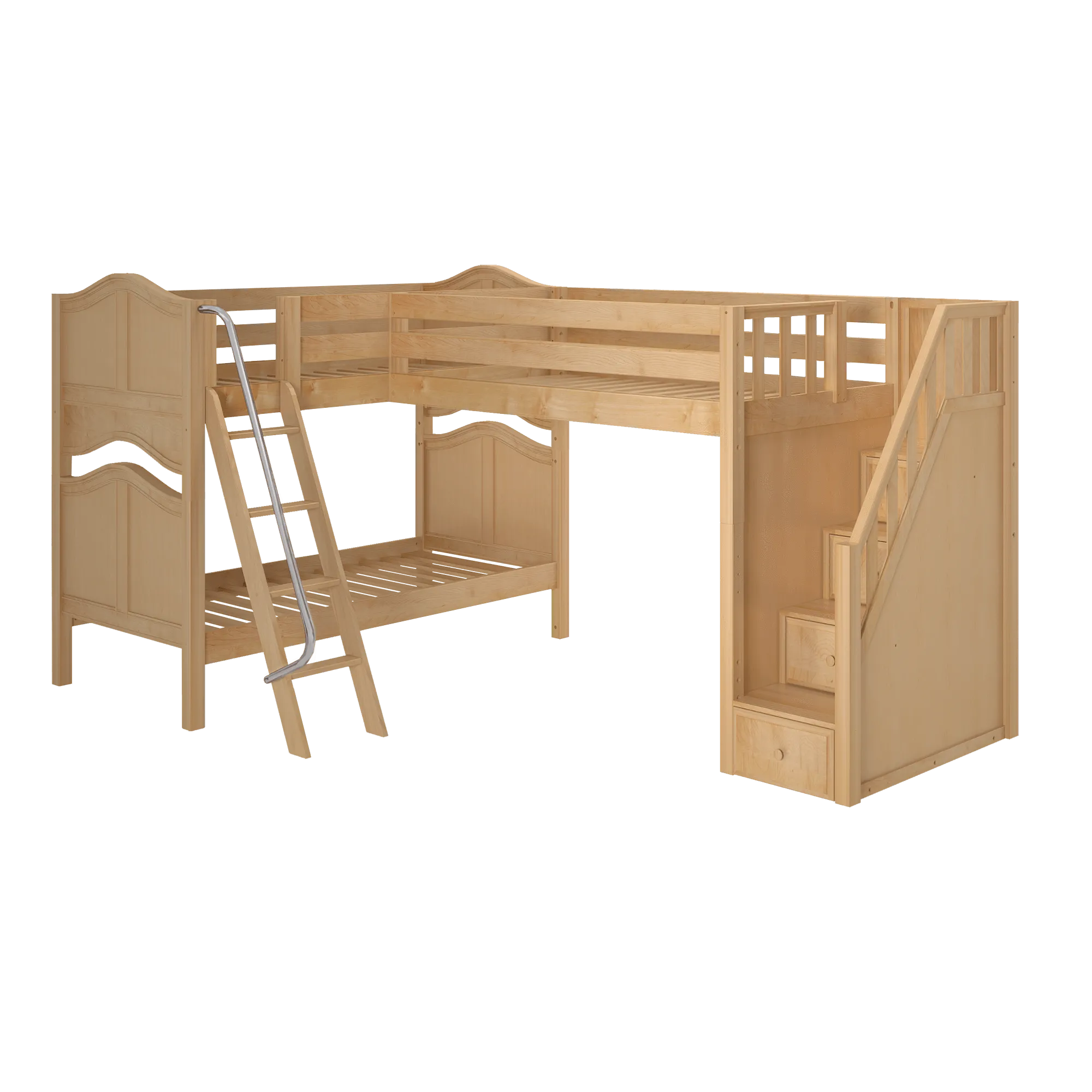 Maxtrix Twin High Corner Loft Bunk Bed with Ladder   Stairs - R