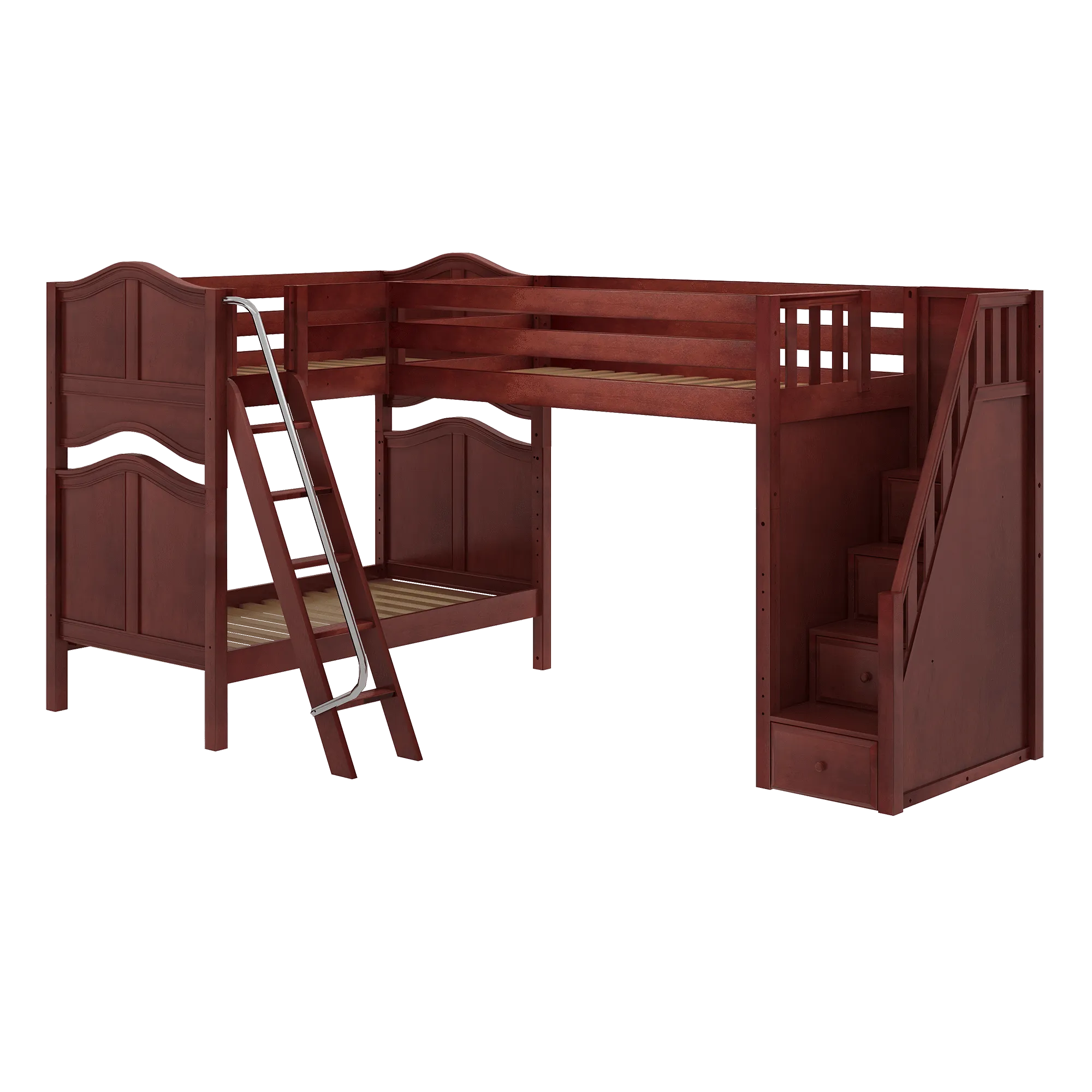 Maxtrix Twin High Corner Loft Bunk Bed with Ladder   Stairs - R