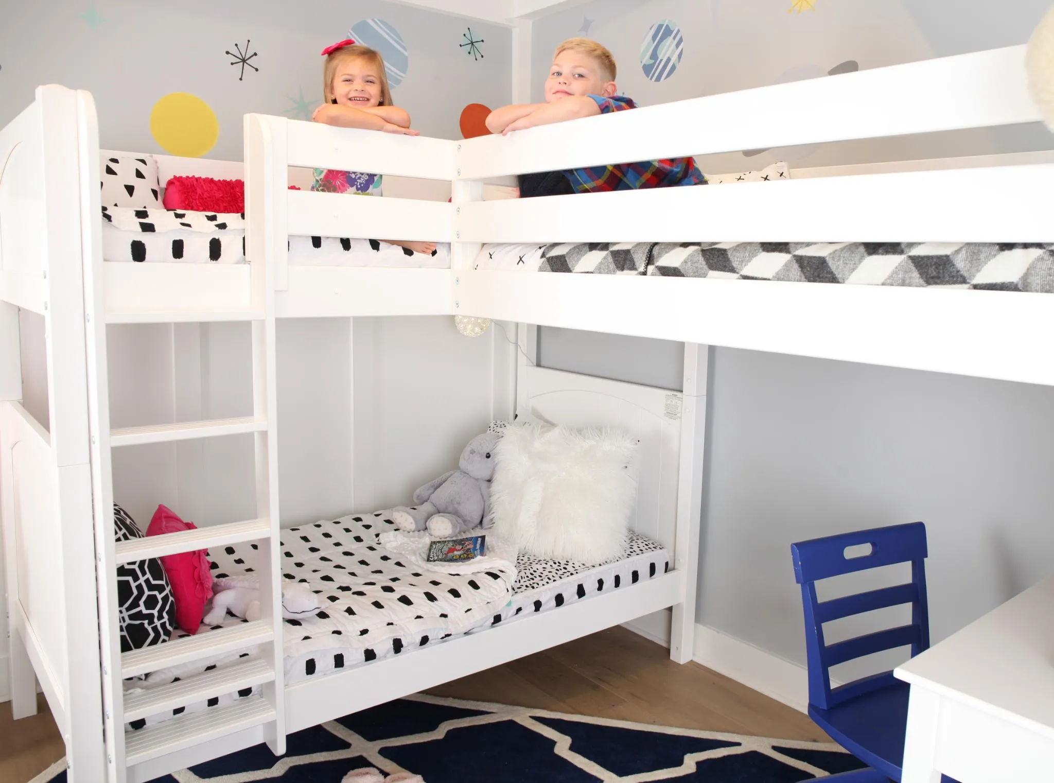 Maxtrix Twin High Corner Loft Bunk Bed with Ladder   Stairs - R