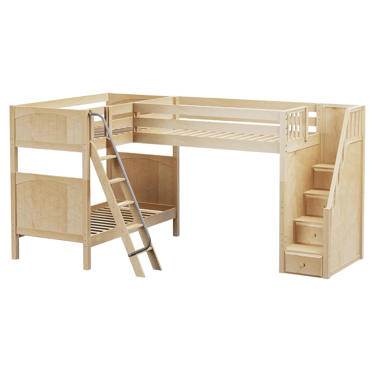 Maxtrix Twin High Corner Loft Bunk Bed with Ladder   Stairs - R