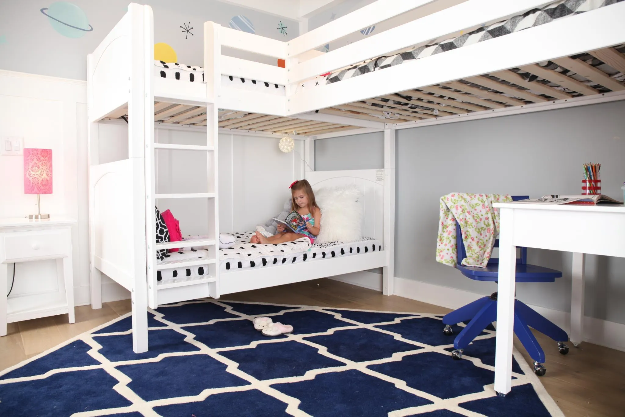 Maxtrix Twin High Corner Loft Bunk Bed with Ladder   Stairs - R