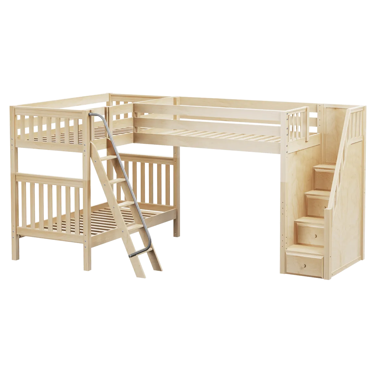 Maxtrix Twin High Corner Loft Bunk Bed with Ladder   Stairs - R