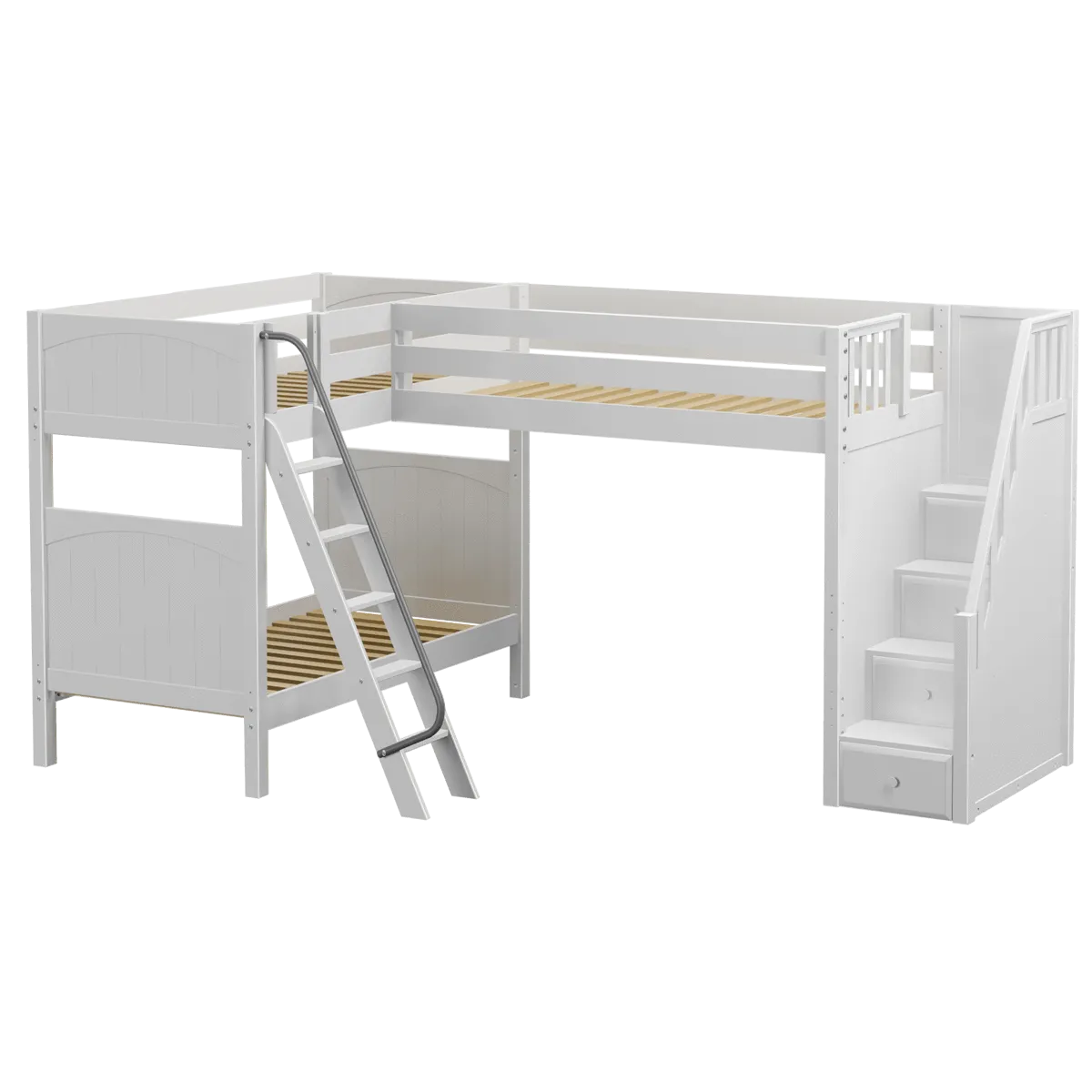 Maxtrix Twin High Corner Loft Bunk Bed with Ladder   Stairs - R