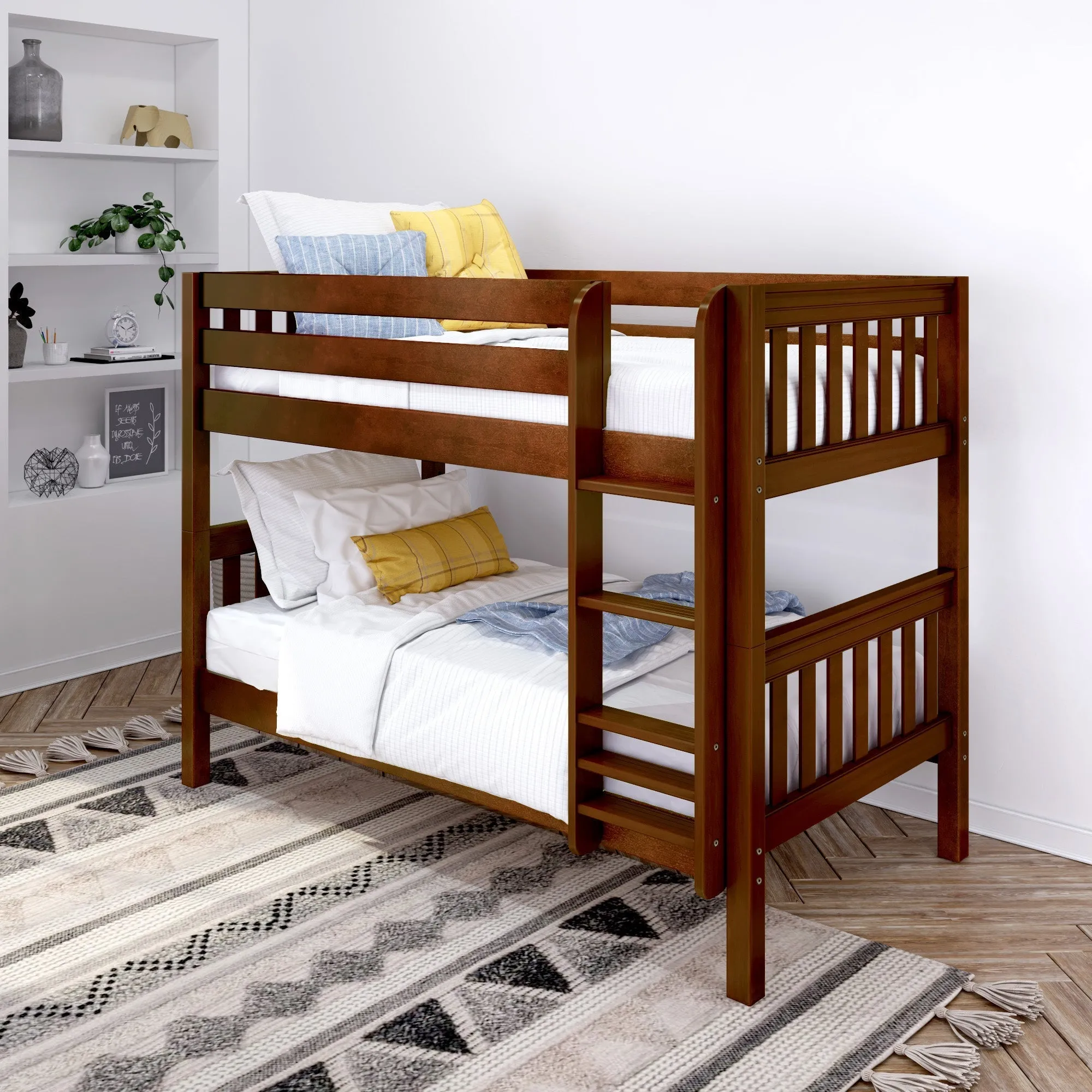 Maxtrix Twin XL Low Bunk Bed with Straight Ladder on Front