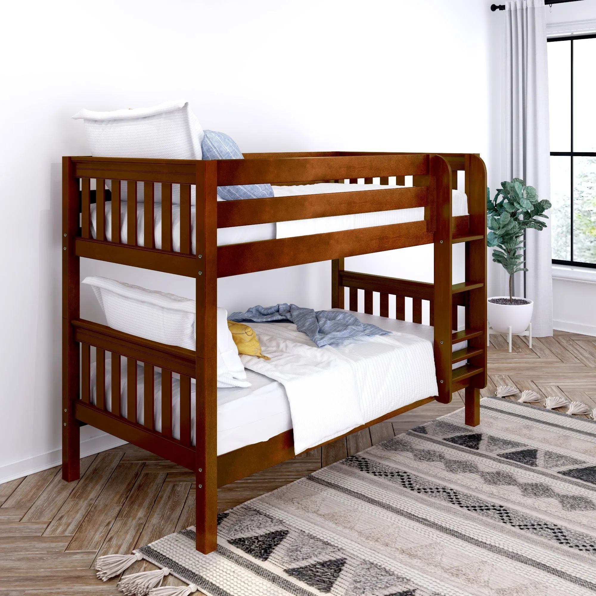 Maxtrix Twin XL Low Bunk Bed with Straight Ladder on Front