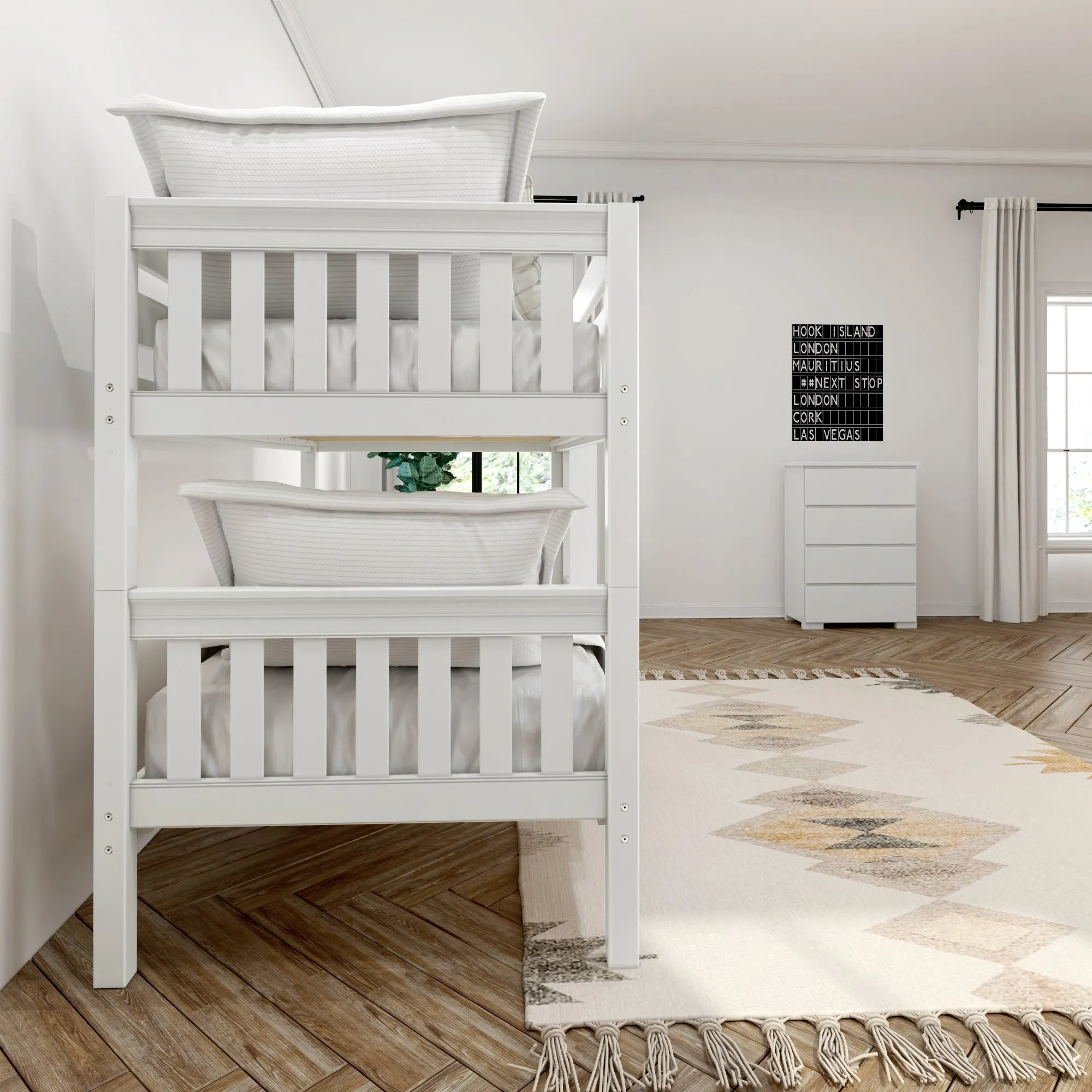 Maxtrix Twin XL Low Bunk Bed with Straight Ladder on Front