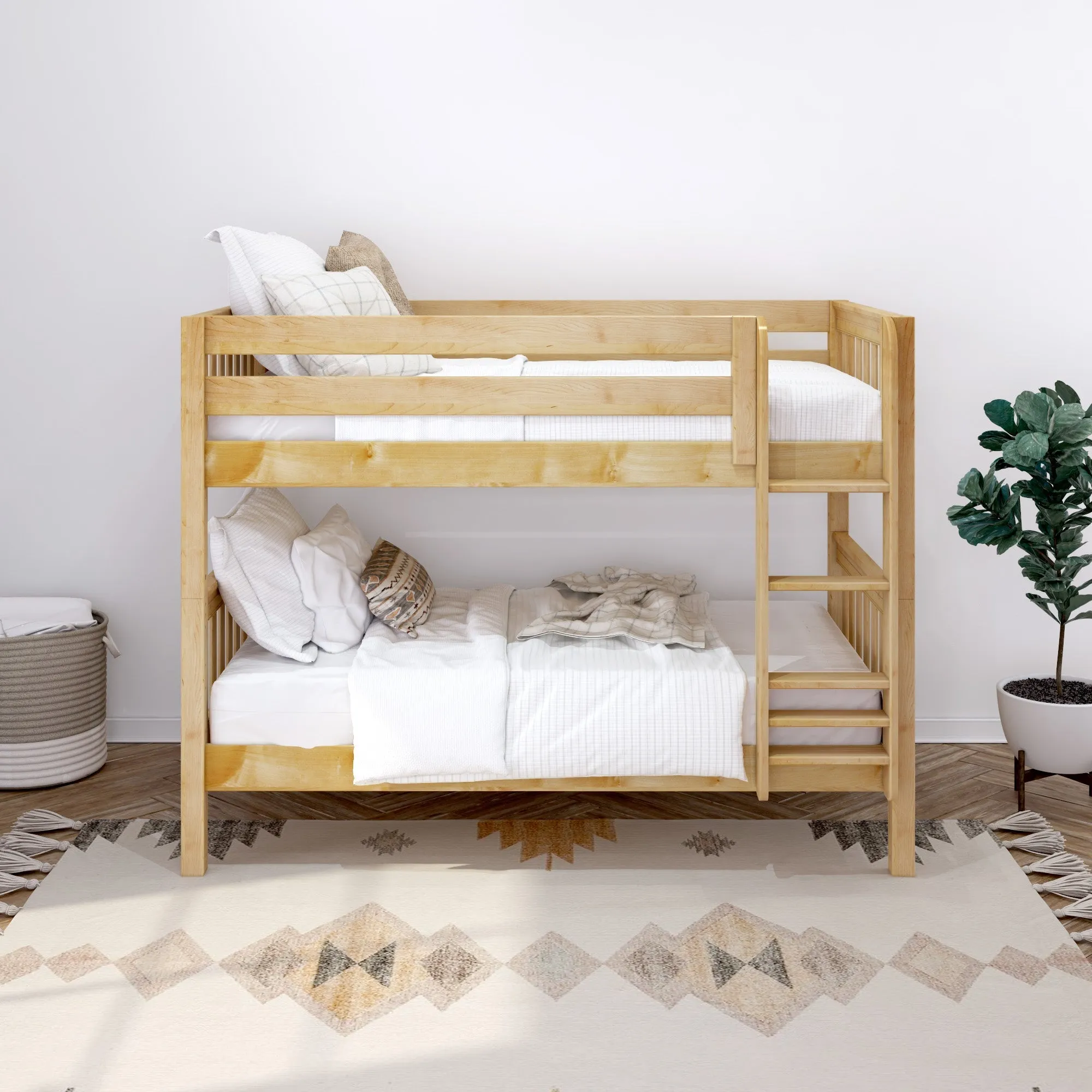 Maxtrix Twin XL Low Bunk Bed with Straight Ladder on Front