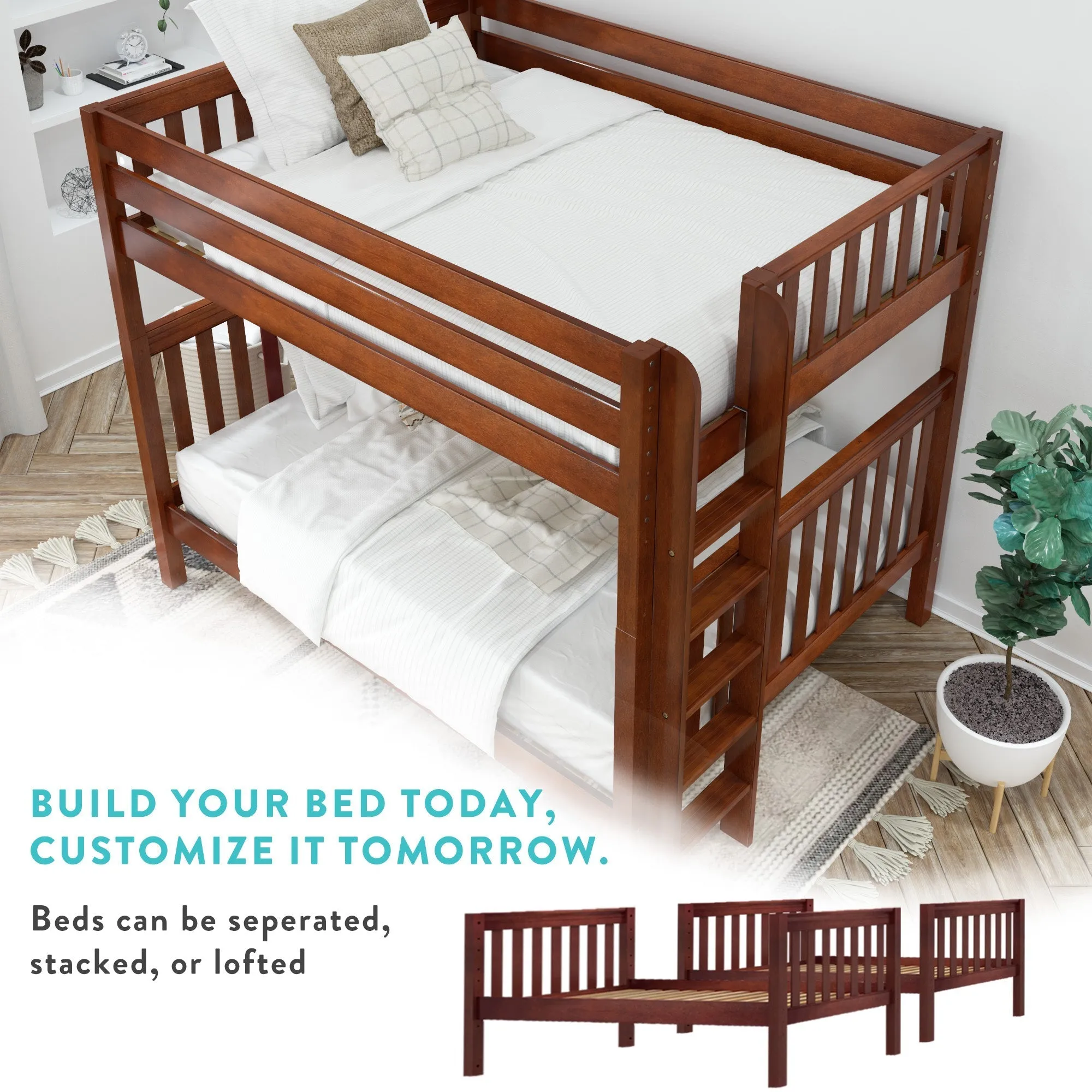 Maxtrix Twin XL Low Bunk Bed with Straight Ladder on Front