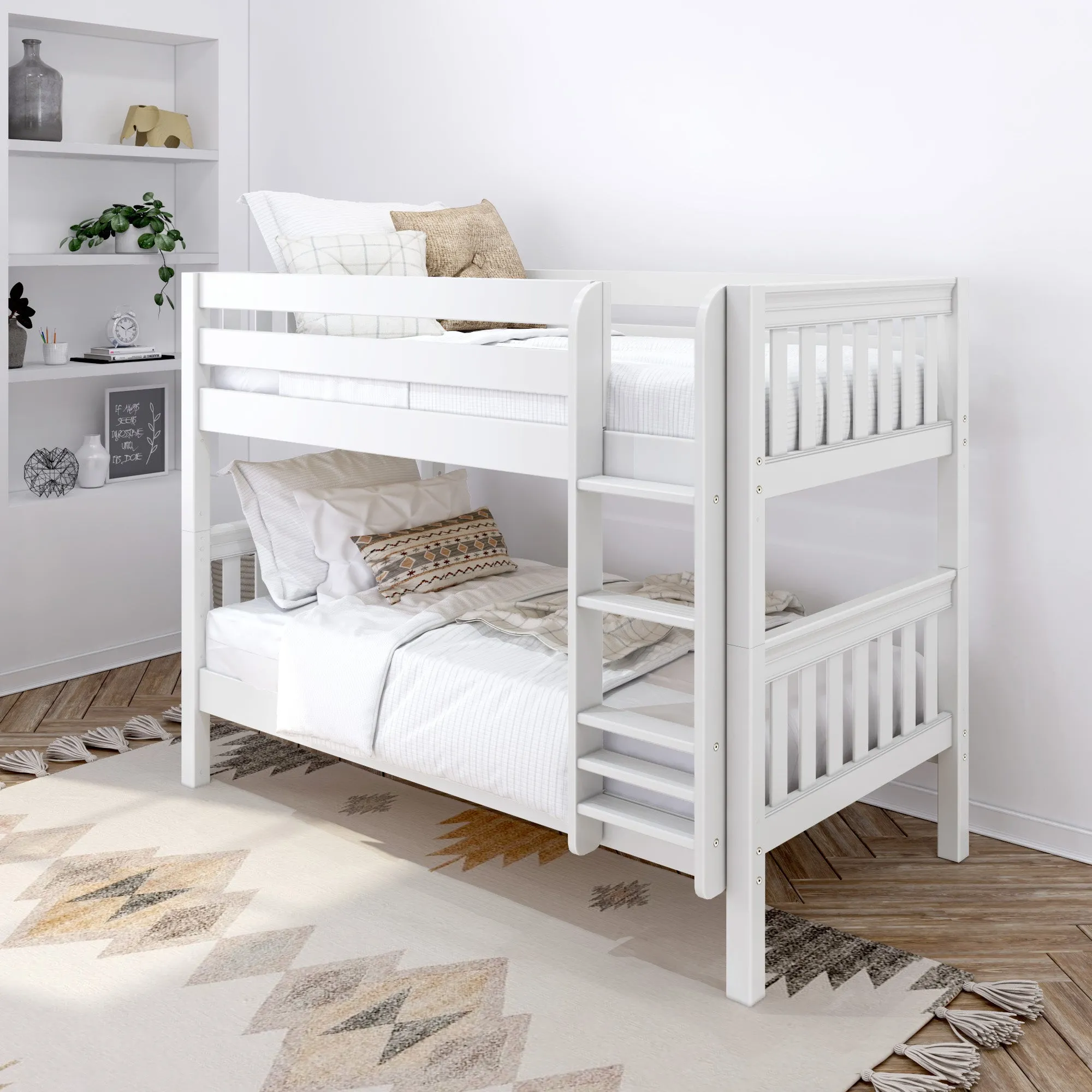 Maxtrix Twin XL Low Bunk Bed with Straight Ladder on Front