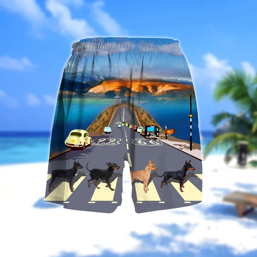 Miniature Pinscher Cross the road- Men Hawaii Beach Shorts