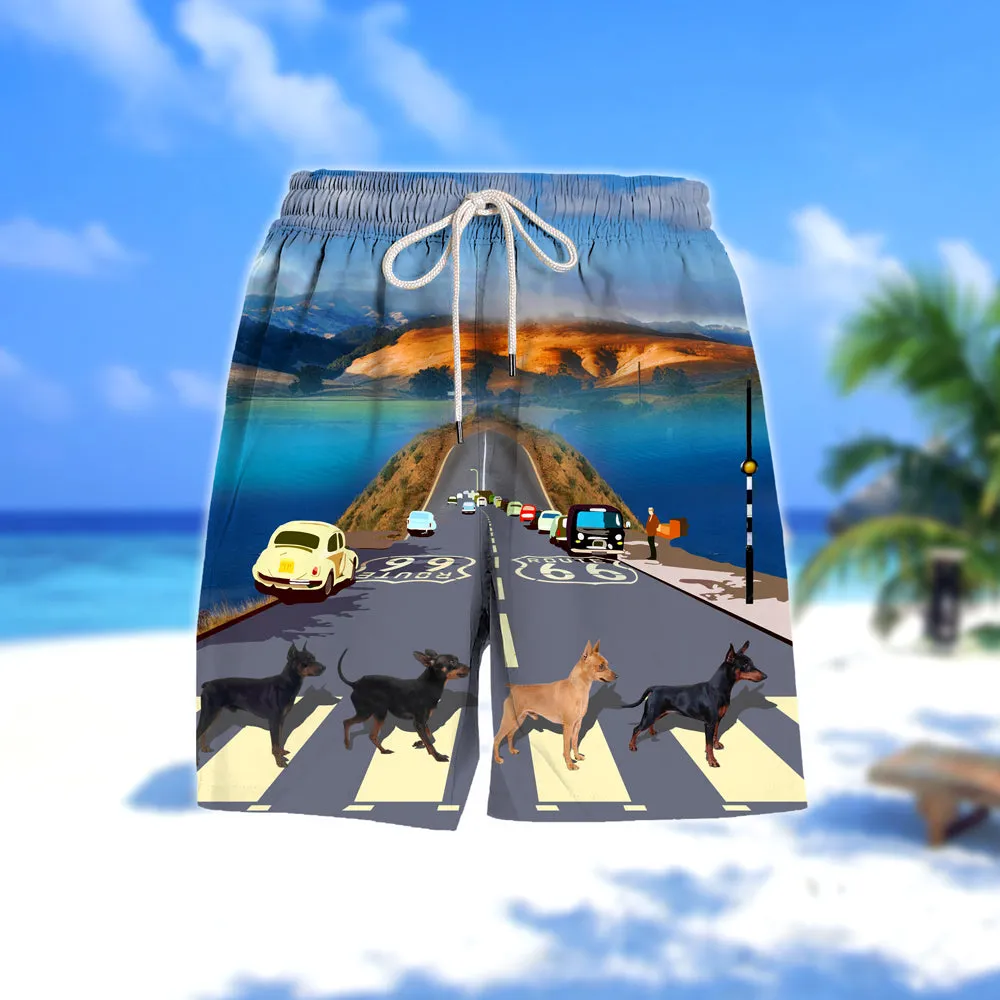 Miniature Pinscher Cross the road- Men Hawaii Beach Shorts