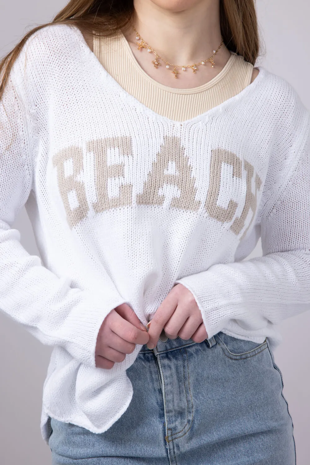 Miracle Beach Lightweight Sweater for Women in Ivory/Beige | B2501-IVORYBEIGE