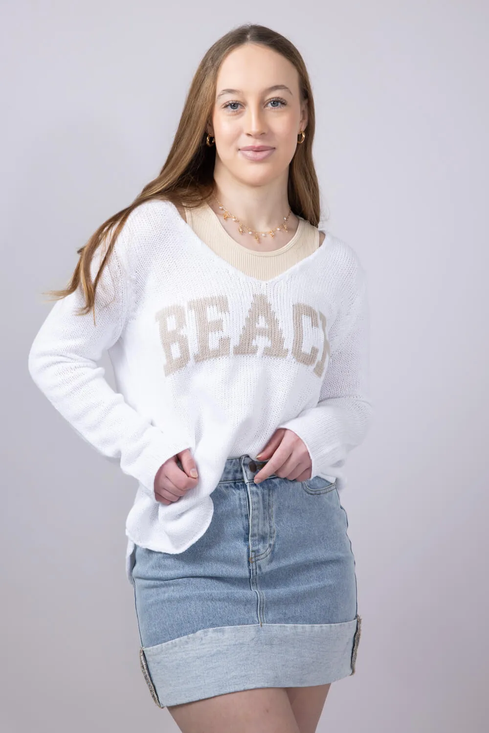 Miracle Beach Lightweight Sweater for Women in Ivory/Beige | B2501-IVORYBEIGE