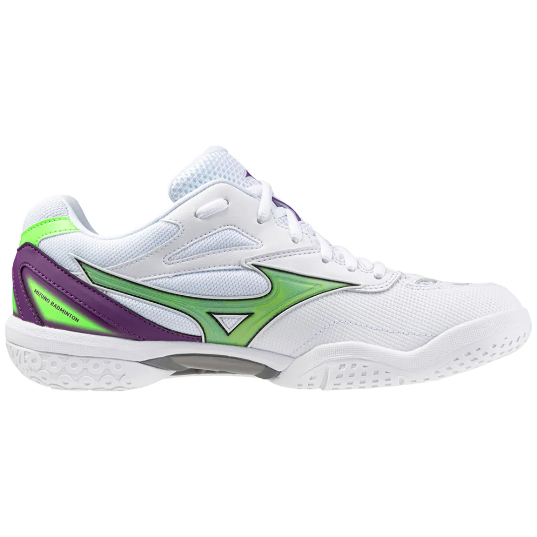 Mizuno Wave Fang Pro 2024 Unisex Badminton Shoes (White/Green Gecko/Purple Magic)