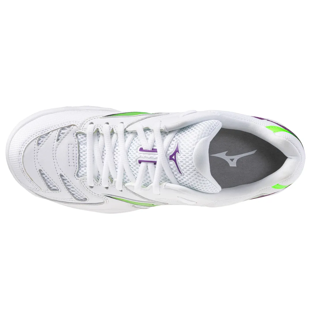 Mizuno Wave Fang Pro 2024 Unisex Badminton Shoes (White/Green Gecko/Purple Magic)