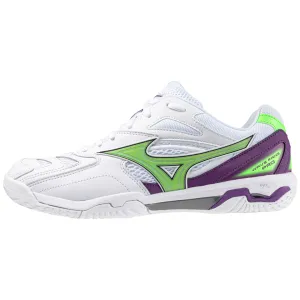 Mizuno Wave Fang Pro 2024 Unisex Badminton Shoes (White/Green Gecko/Purple Magic)