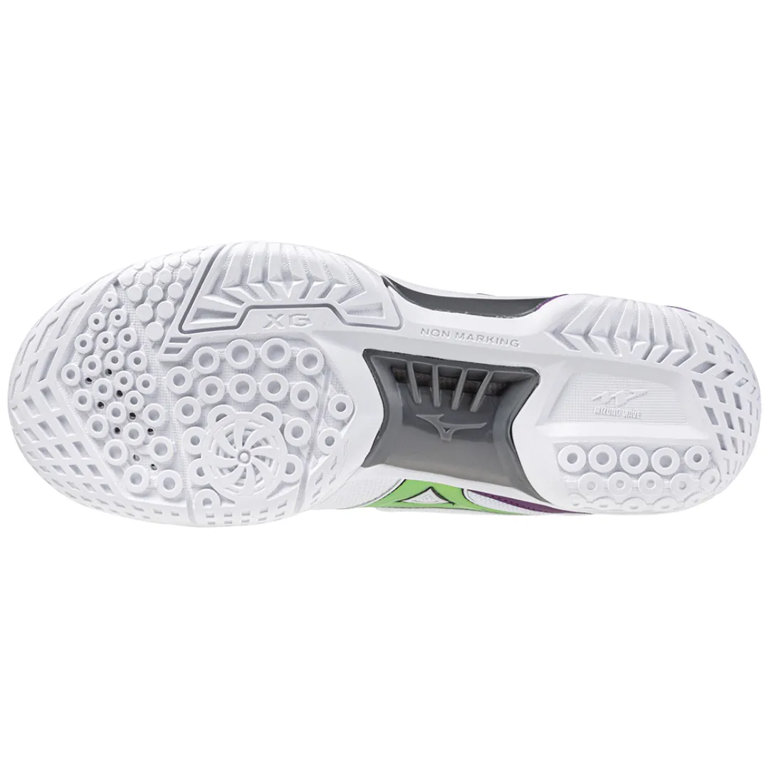 Mizuno Wave Fang Pro 2024 Unisex Badminton Shoes (White/Green Gecko/Purple Magic)