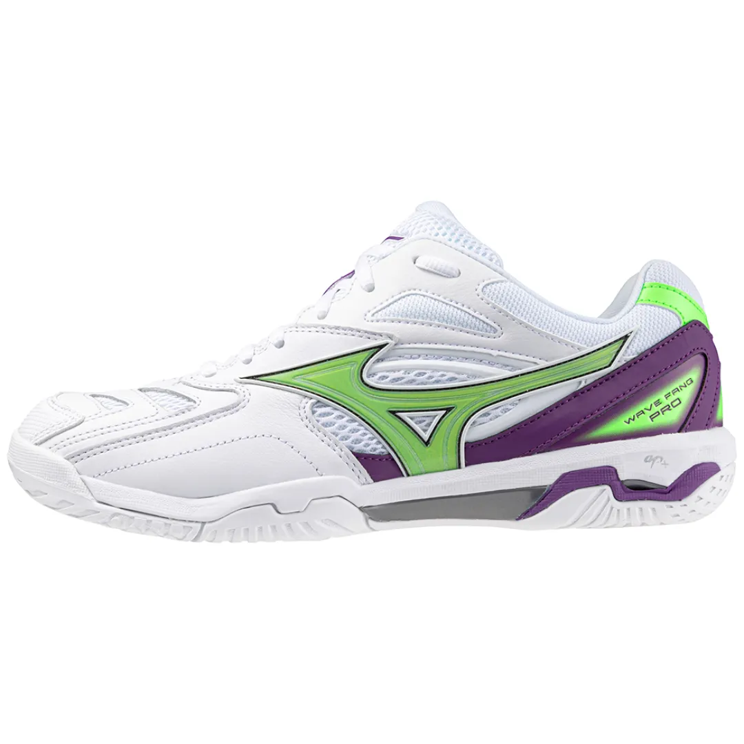 Mizuno Wave Fang Pro 2024 Unisex Badminton Shoes (White/Green Gecko/Purple Magic)
