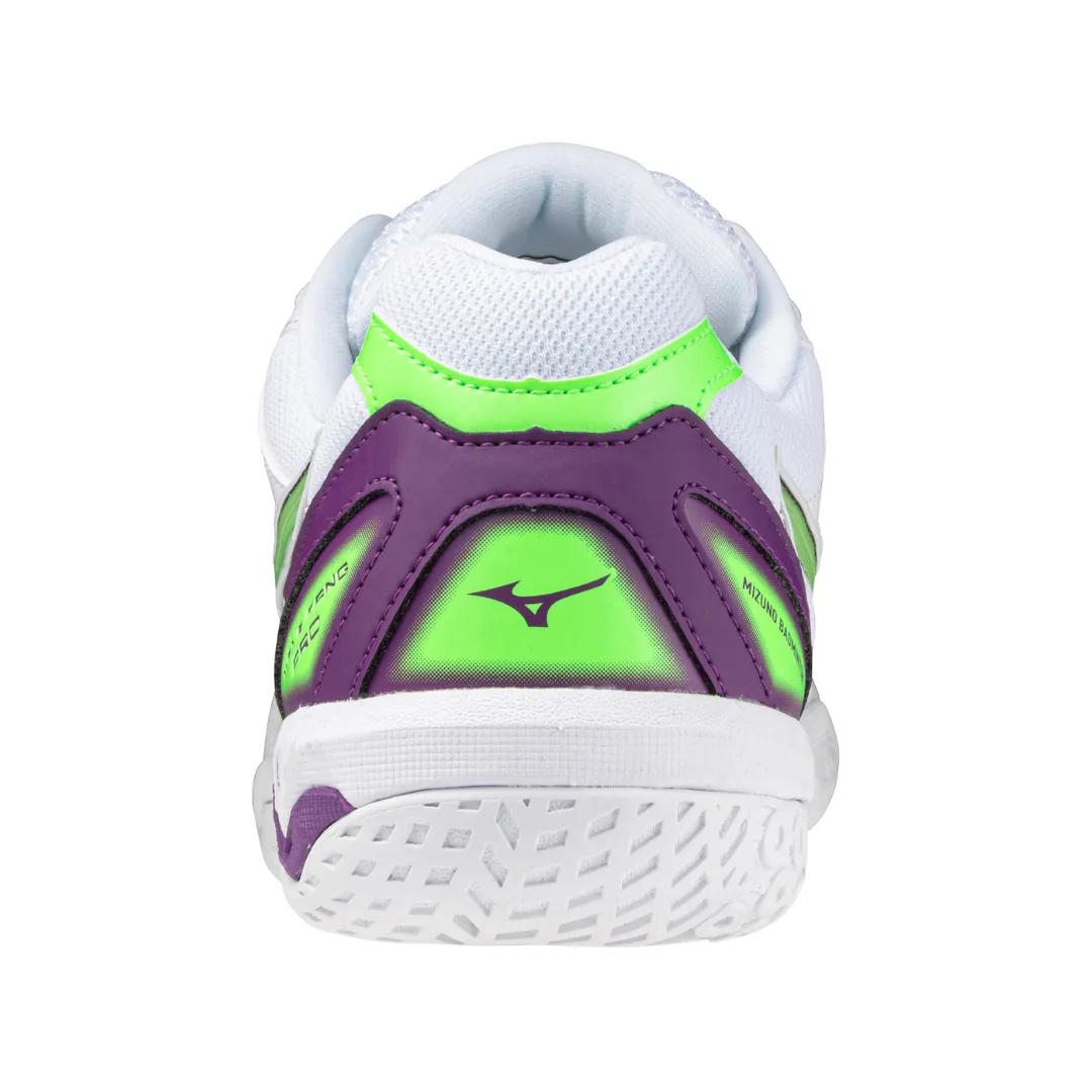Mizuno Wave Fang Pro 2024 Unisex Badminton Shoes (White/Green Gecko/Purple Magic)