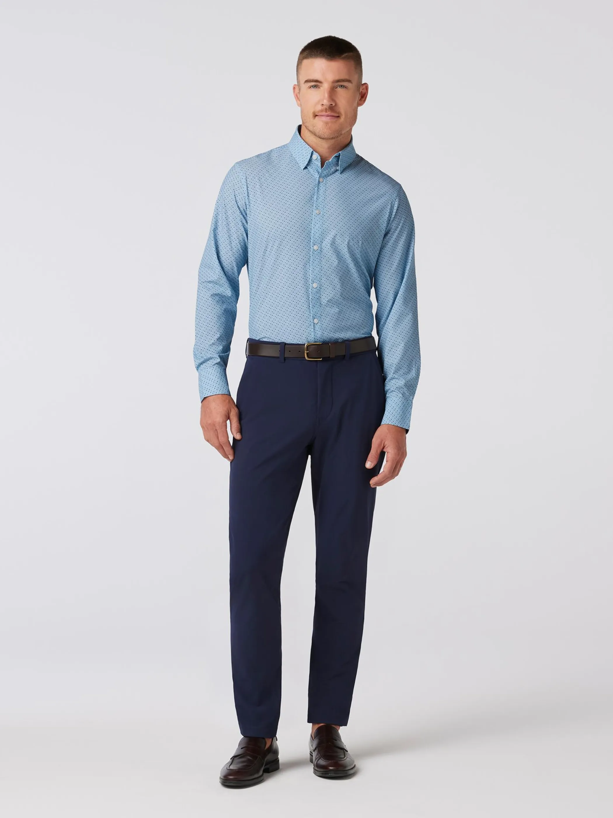 Mizzen   Main Leeward LS Dress Shirt - Steel Blue Multi Dot