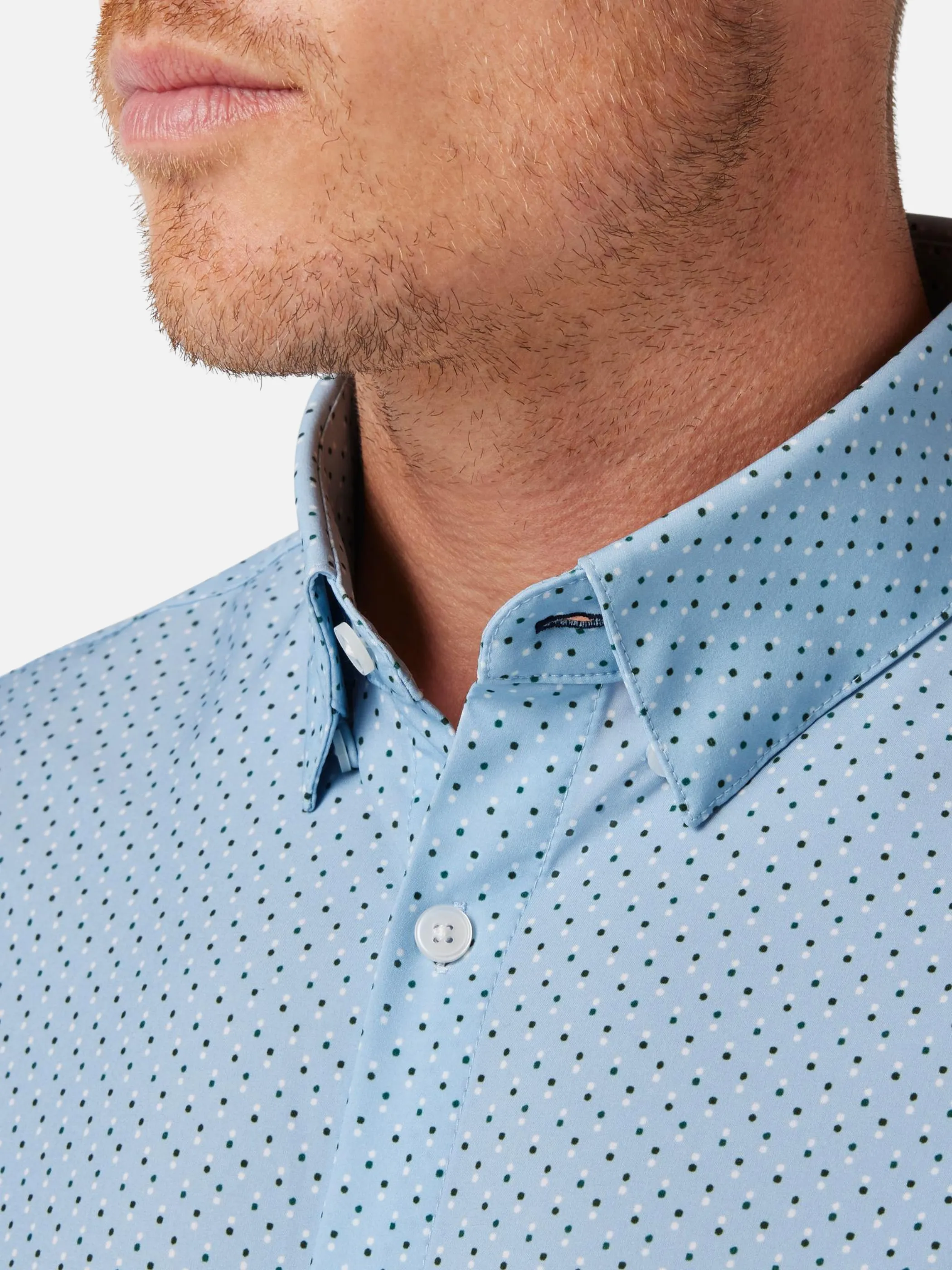 Mizzen   Main Leeward LS Dress Shirt - Steel Blue Multi Dot