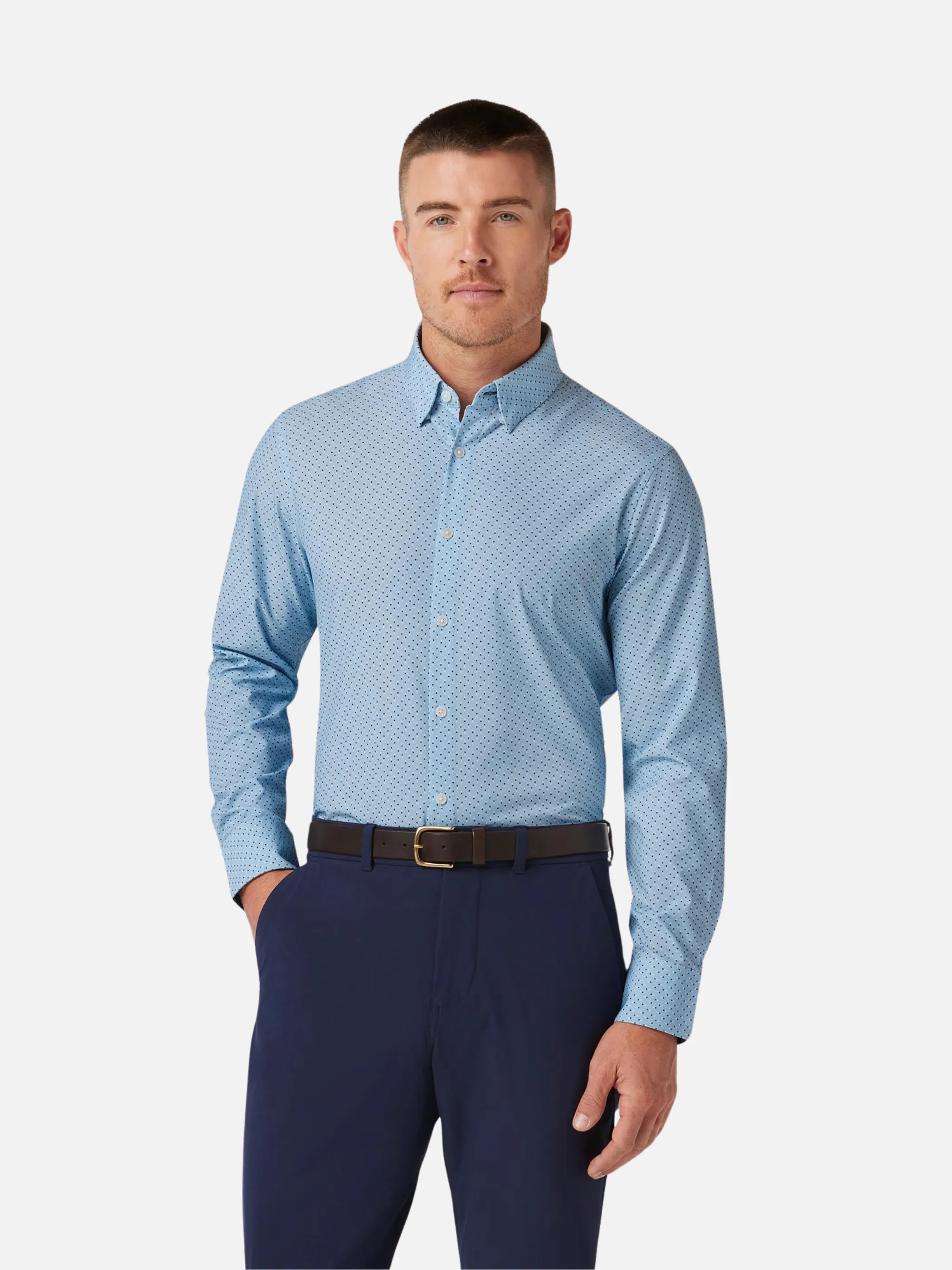 Mizzen   Main Leeward LS Dress Shirt - Steel Blue Multi Dot