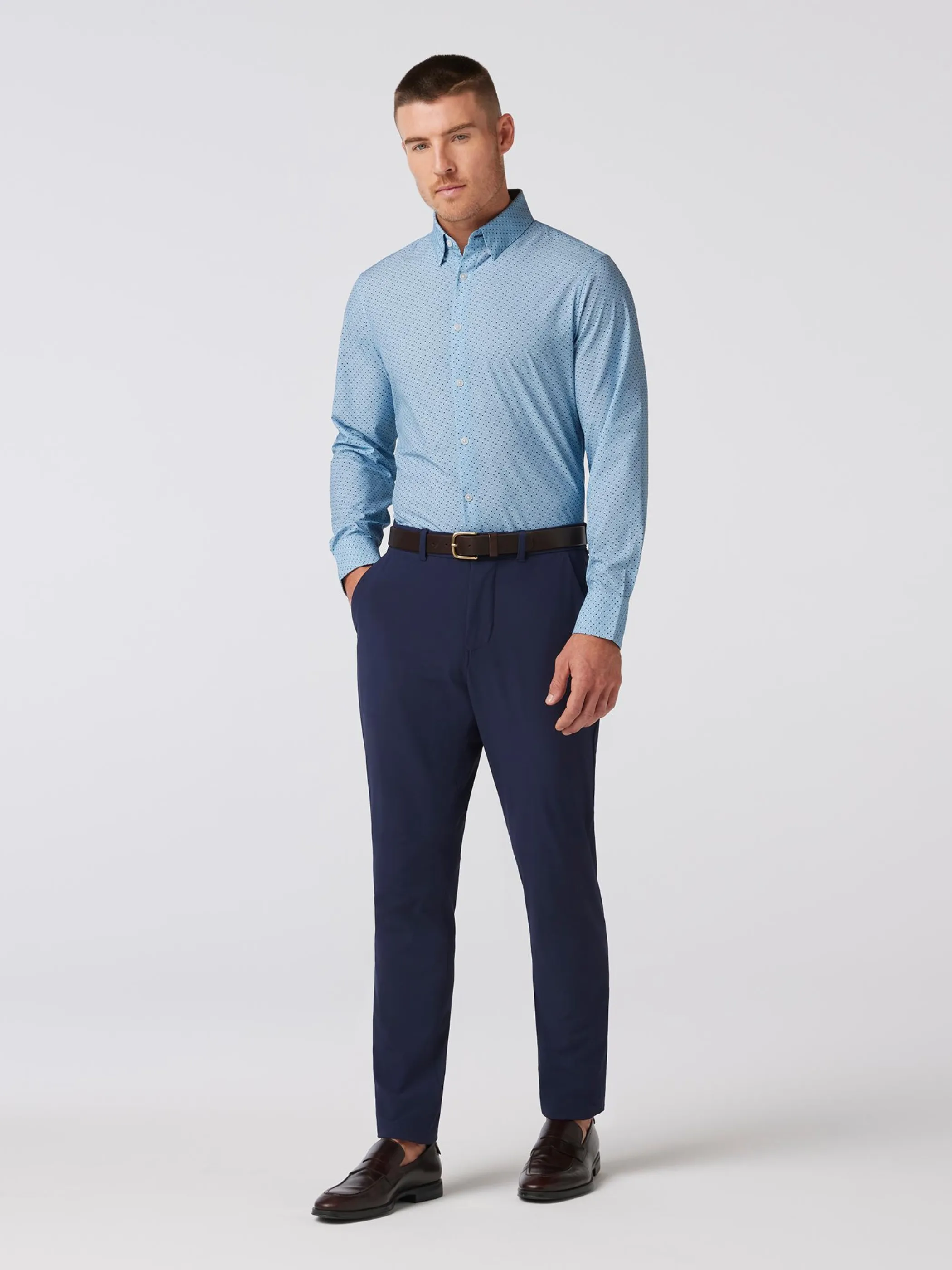 Mizzen   Main Leeward LS Dress Shirt - Steel Blue Multi Dot