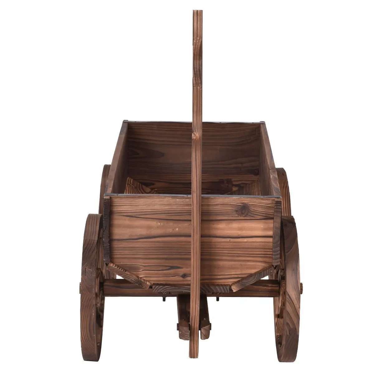 Mobile Half Barrel Solid Wood Planter Box on Wooden Wheels